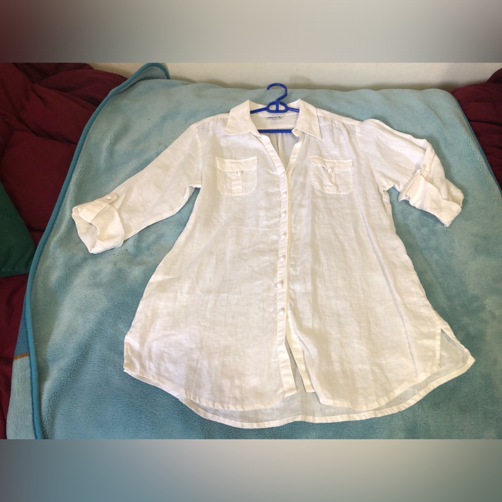 White 100 p linen blouse m